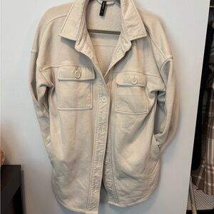 Cream Utility Jacket with Relaxed Fit and Classic Collar